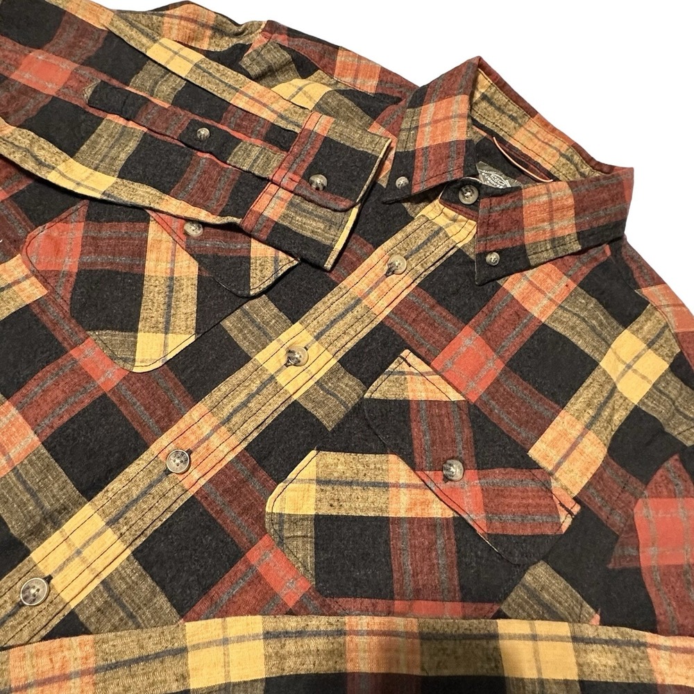 St Johns Bay Outdoor Men‎ Medium Orange Gold Plaid Flannel Mountaineer Shirt